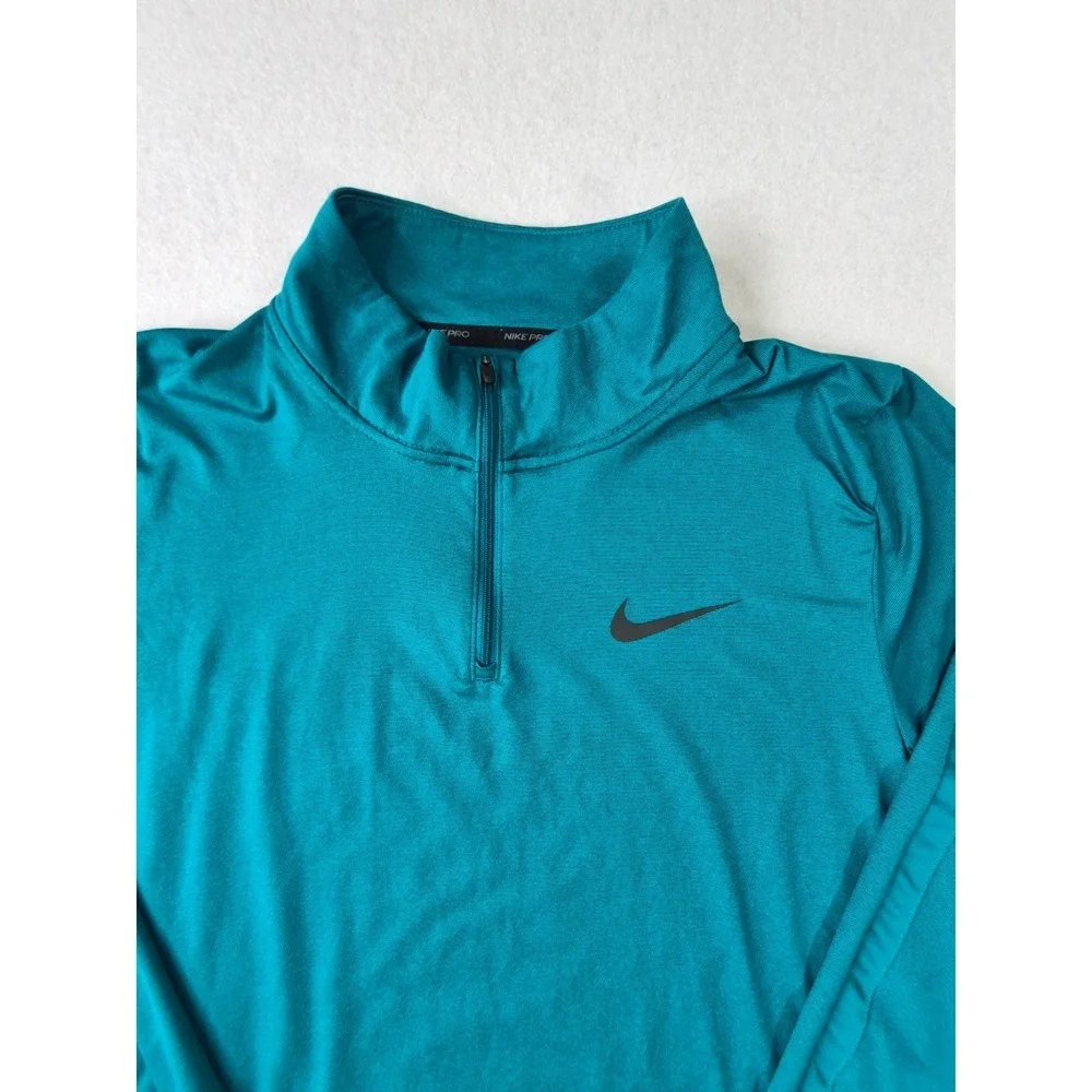 Nike Pro Dri-FIT 1/4 Zip Pullover Womens Large Teal Long Sleeve Athletic Top